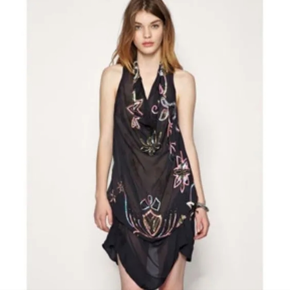 All Saints  Silk Chiffon Tie Dye with Sequin sheer Dress